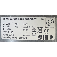 Nieuwe S&P JetLine Ecowatt 250 kanaalventilator (1279m3)