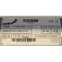 Goede gebruikte Zehnder CVF600/3800 + CB boxventilator. (3800m3)