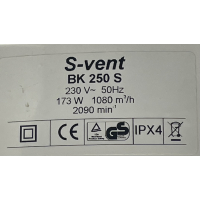 Kort gebruikte S-Vent BK 250 S kanaalventilator (1080m3)