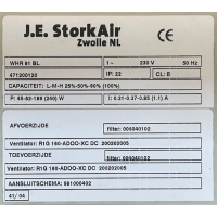 Gereviseerde Stork WHR91 WTW unit met Bypass. (250m3)
