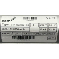 Nieuwe Zehnder CVF 400/2000+CB boxventilator. (2000m3)
