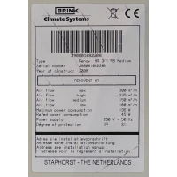 Gereviseerde Brink Elan 25D luchtverwarming + WTW unit met bypass. (2200m3)
