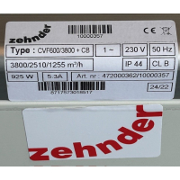 Nieuwe Zehnder CVF 600/3800 boxventilator. (3800m3)